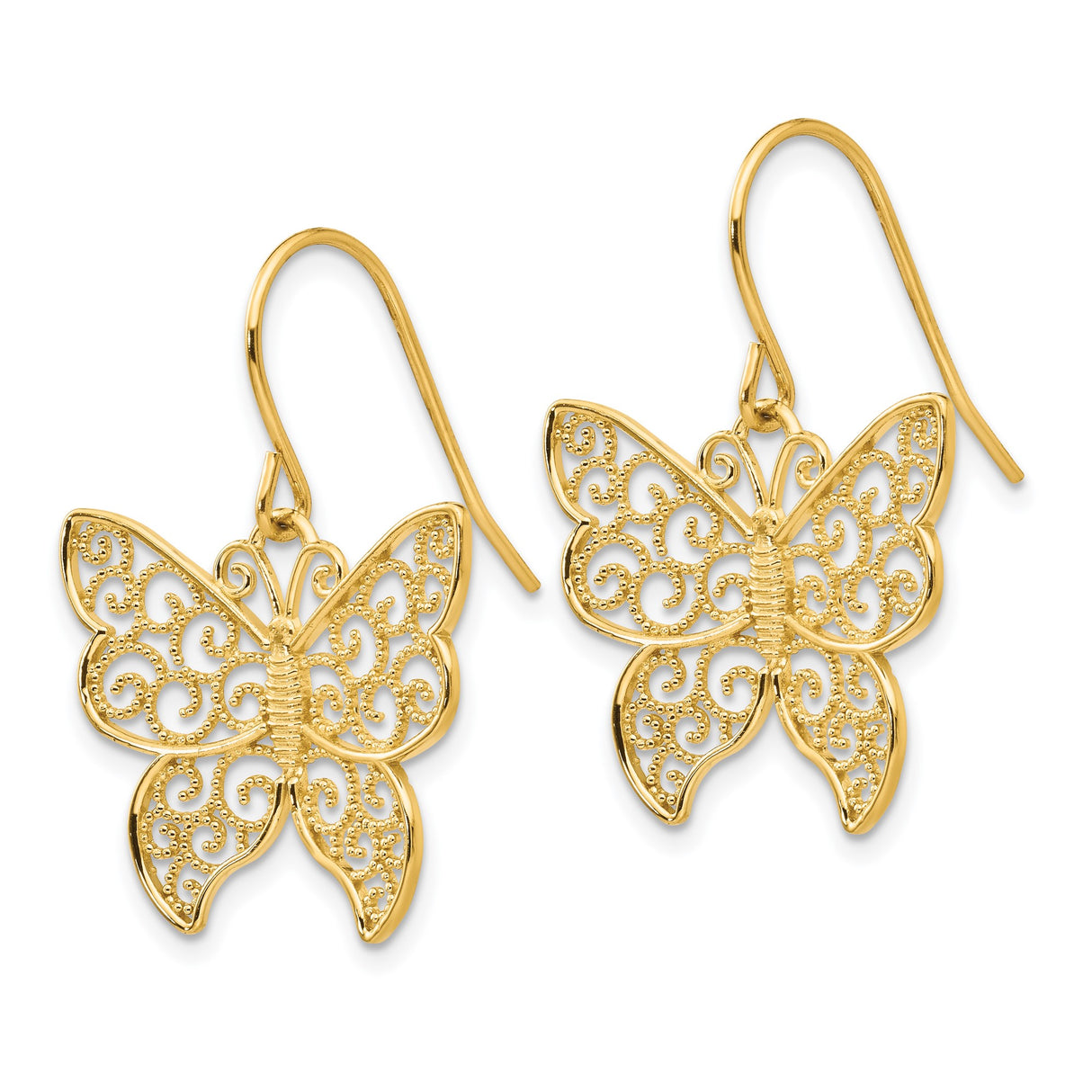 14k Yellow Gold Dangle Earrings with Openwork Butterfly and Scroll Design