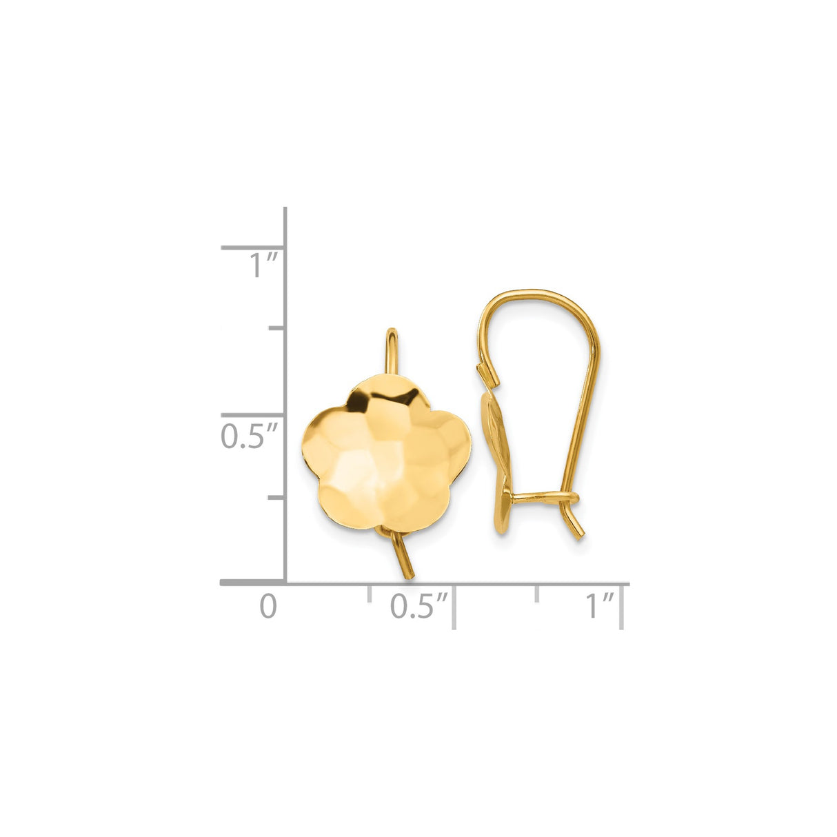 14k Yellow Gold Drop Earrings, Lightweight Floral Clover Dangles with Hammered Texture