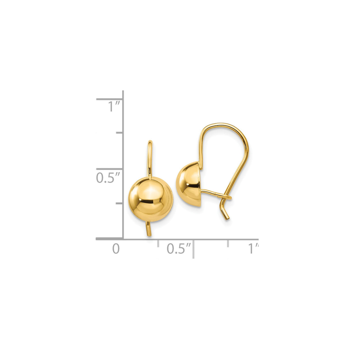 14k Yellow Gold Dome Drop Earrings with Smooth High Polish Finish and Leverback Closures