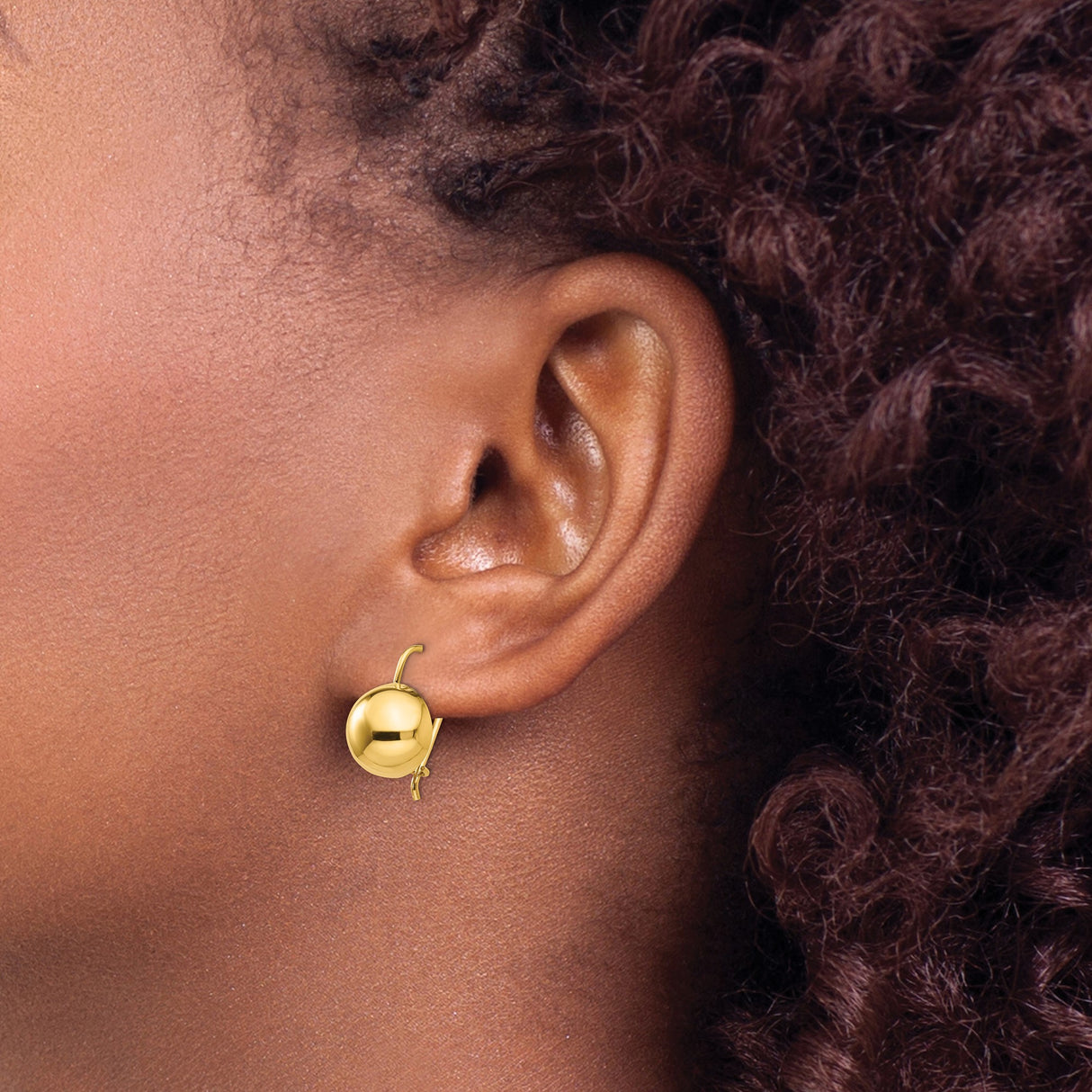 14k Yellow Gold Leverback Earrings, Polished Dome Drop Design for Women