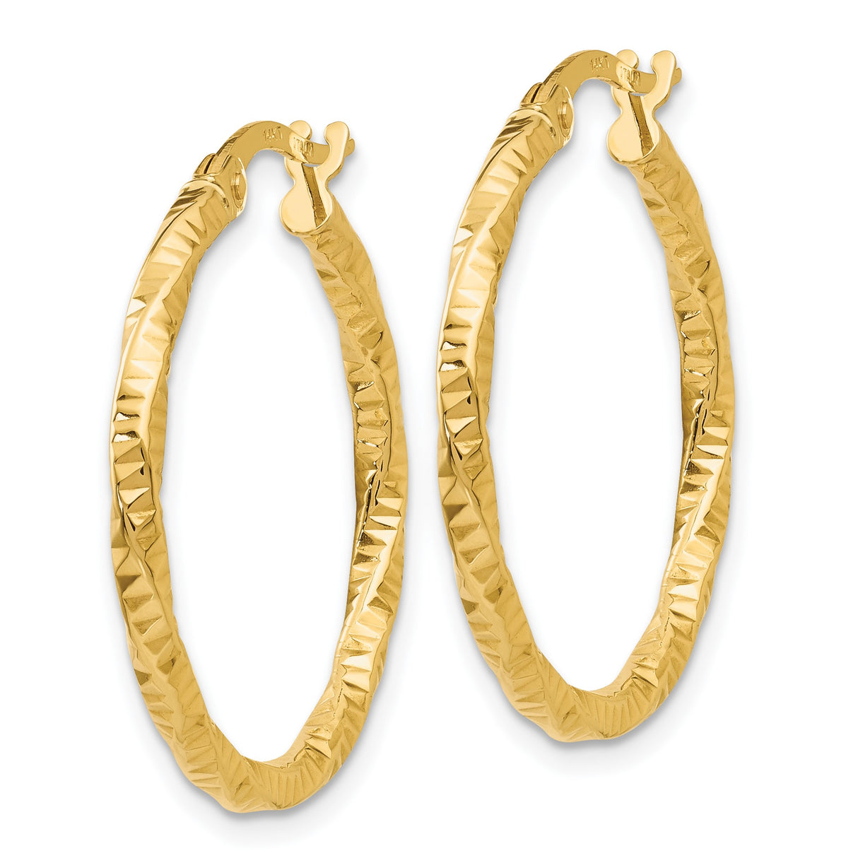 14k Yellow Gold Hoop Earrings, Textured Hammered Finish, Lightweight Classic Round Style