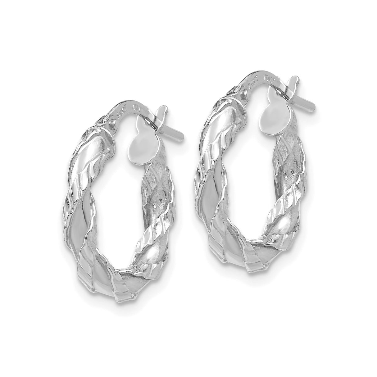 14k White Gold Twisted Hoop Earrings, Italian Braided Design, Polished Lightweight Style