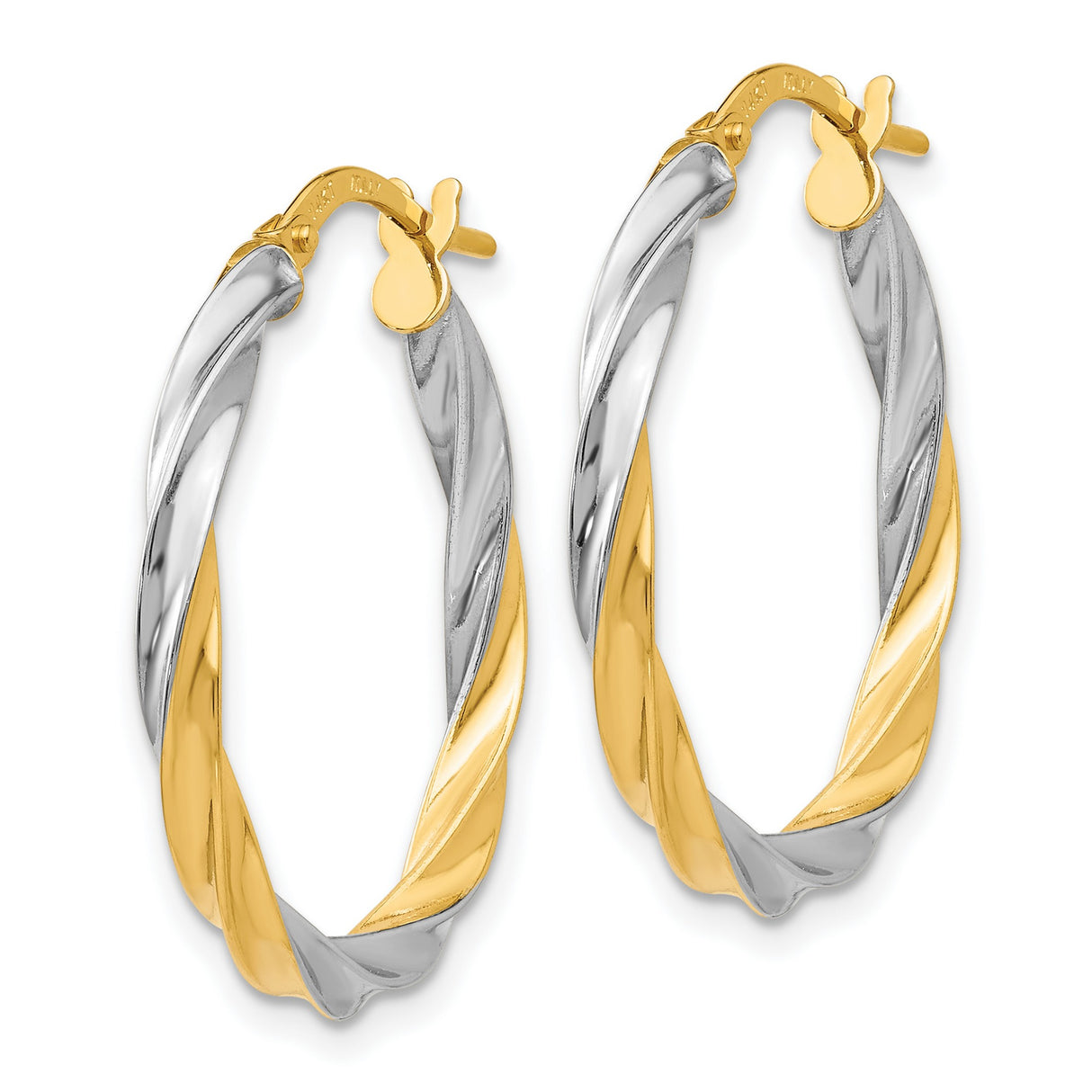 14k Yellow Gold Hoop Earrings, Twisted Two-Tone Italian Tube Design for Women