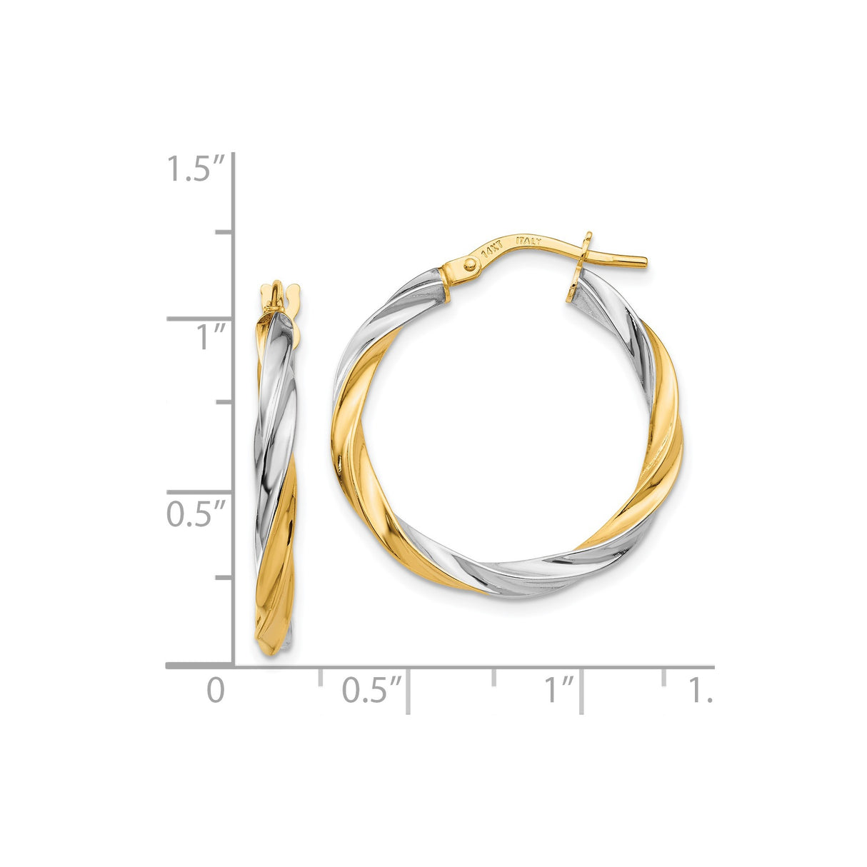 14k Yellow Gold Hoop Earrings, Twisted Two-Tone Italian Tube Design for Women