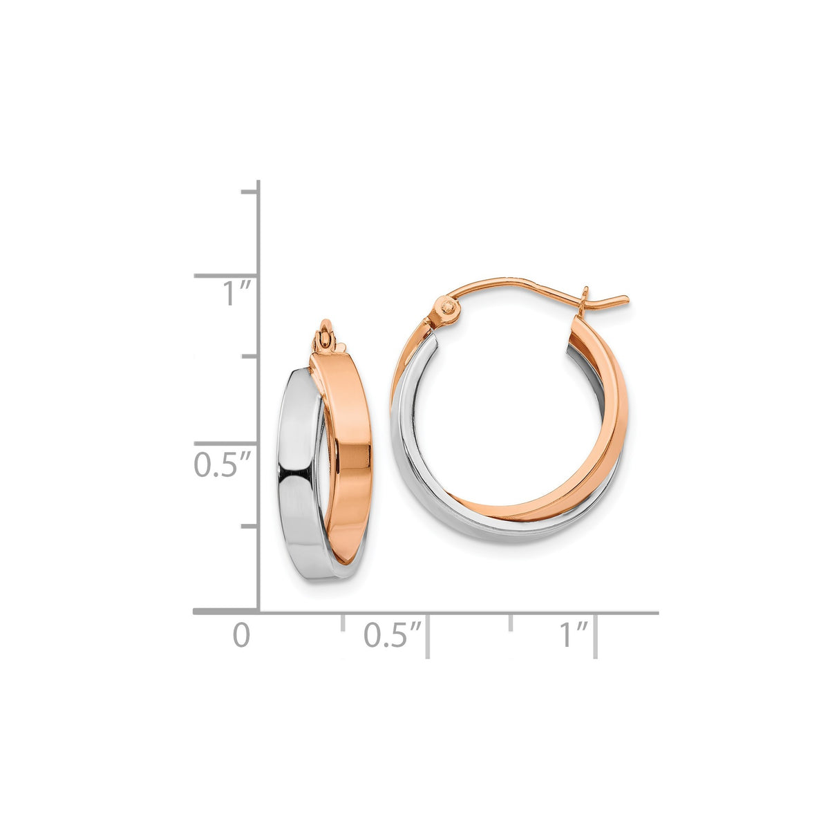 14k Yellow Gold Hoop Earrings with Twisted White and Rose Gold Design for Women