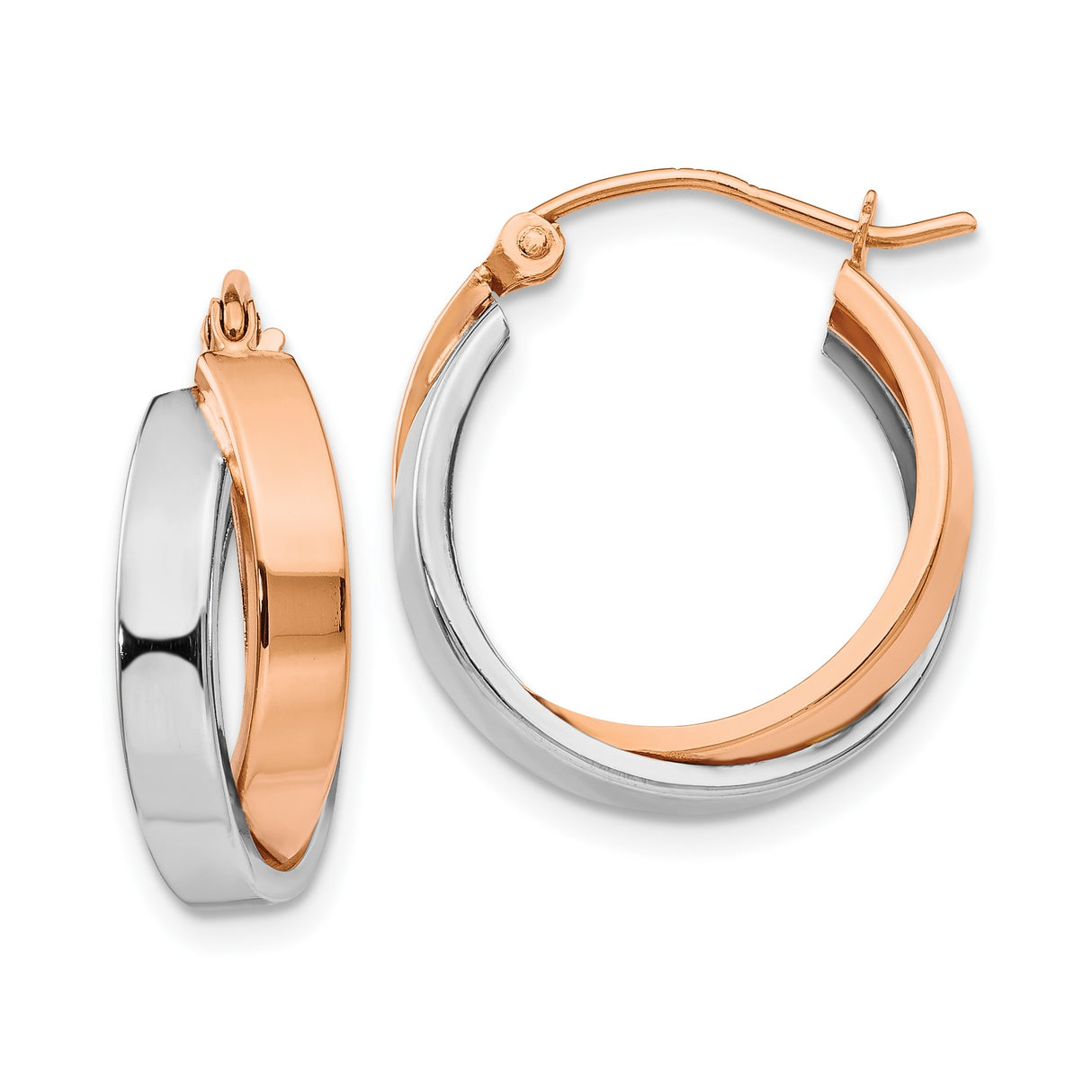 14k Yellow Gold Hoop Earrings with Twisted White and Rose Gold Design for Women