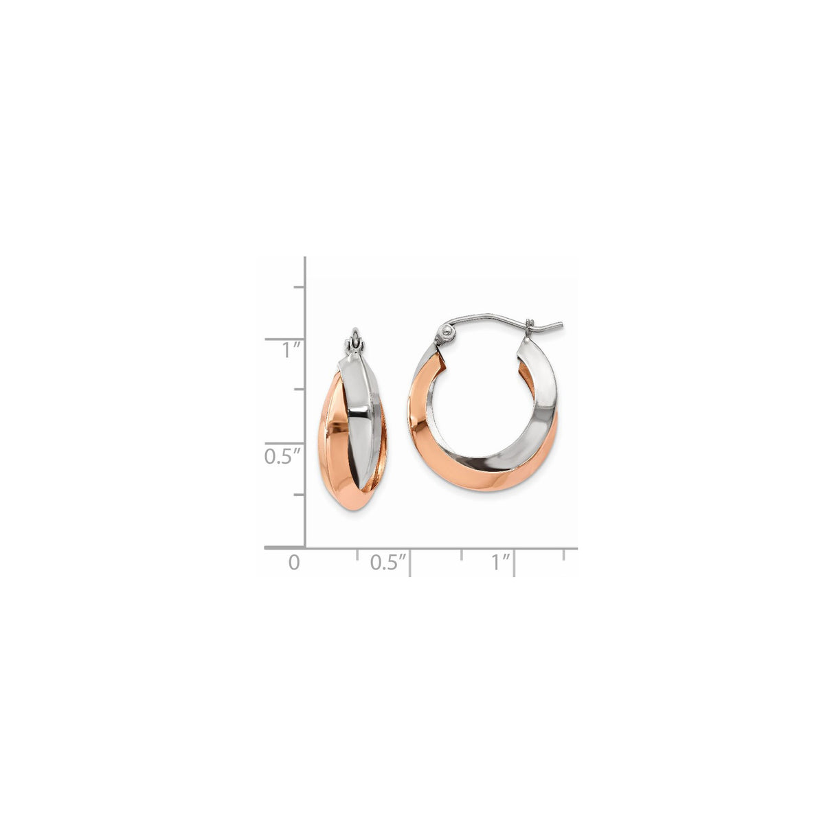 14k Yellow and White Gold Twisted Hoop Earrings, Classic Polished Round Design for Women