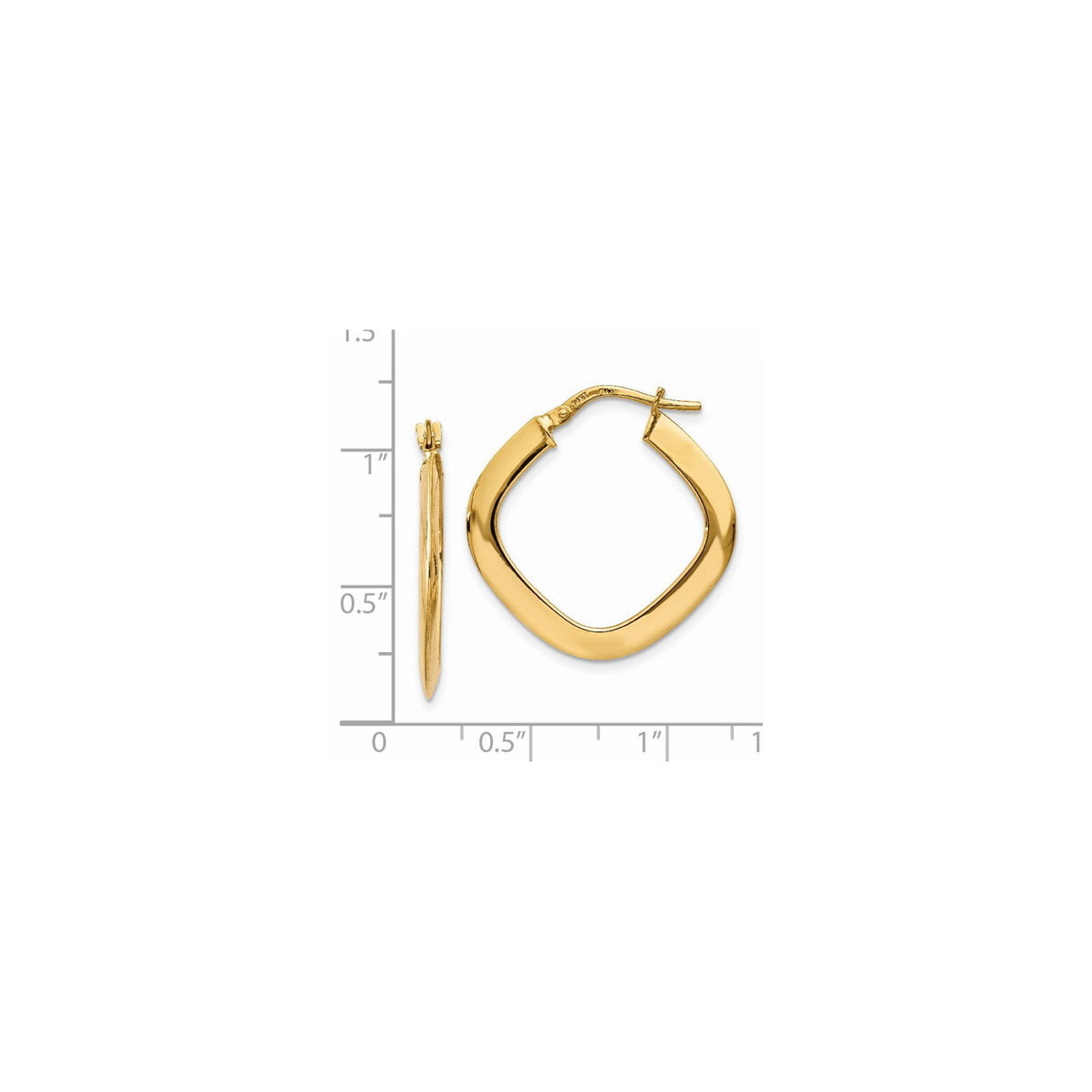 14k Yellow Gold Twisted Square Hoop Earrings, Modern Minimalist Design for Women