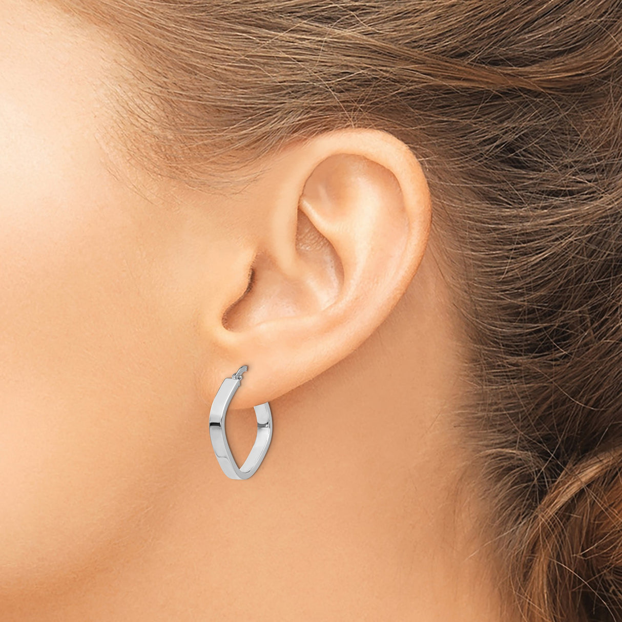 14k White Gold Square Hoop Earrings, Italian Made Lightweight Geometric Style