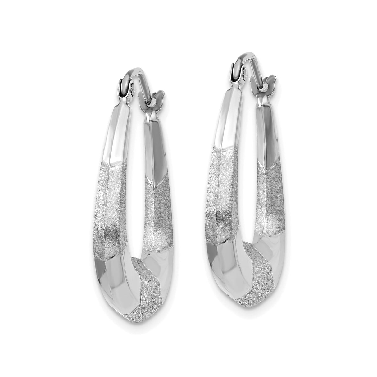 14k White Gold Twisted Hoop Earrings with Polished Satin Finish, Lightweight Modern Design