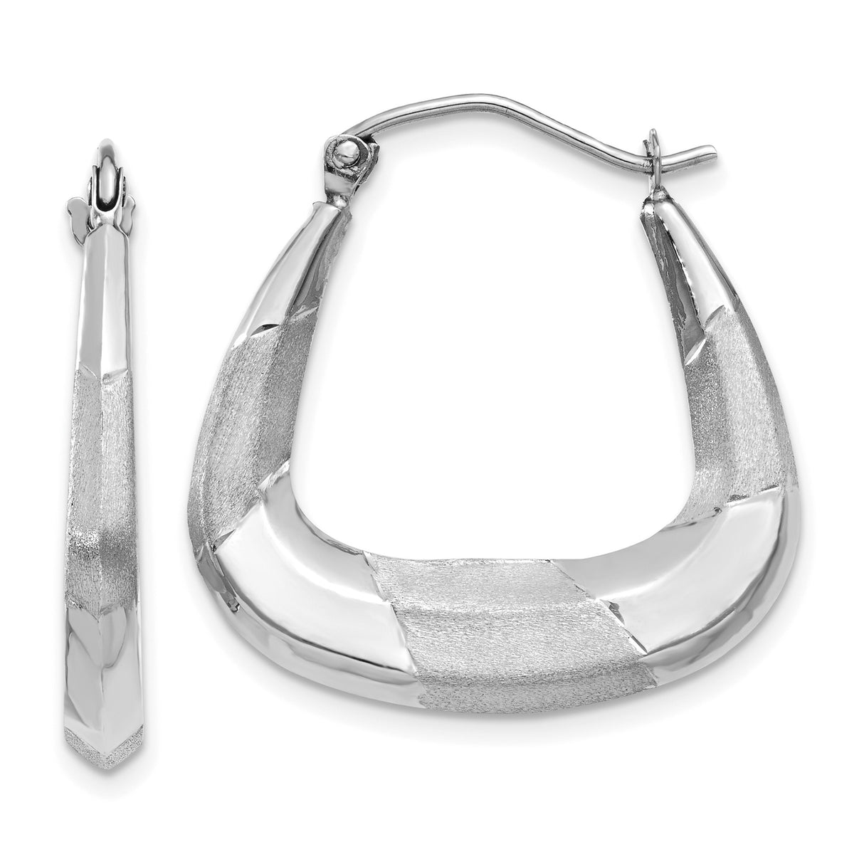 14k White Gold Twisted Hoop Earrings with Polished Satin Finish, Lightweight Modern Design