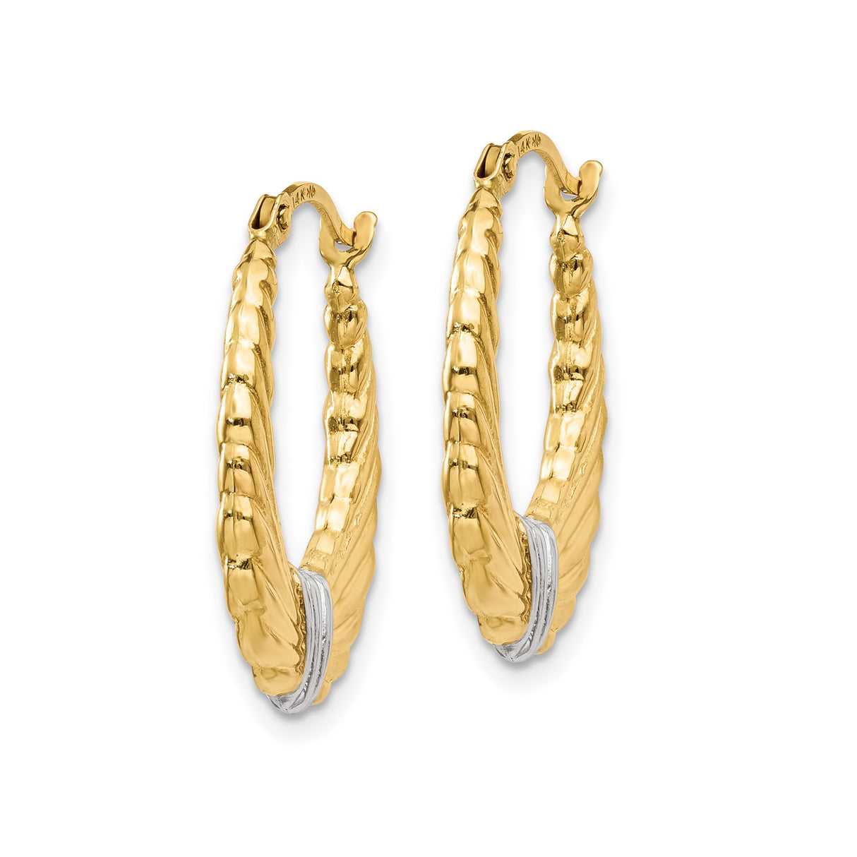 14k Yellow Gold Hoop Earrings, Wing and Feather Motif, Two-Tone Angelic Design for Women