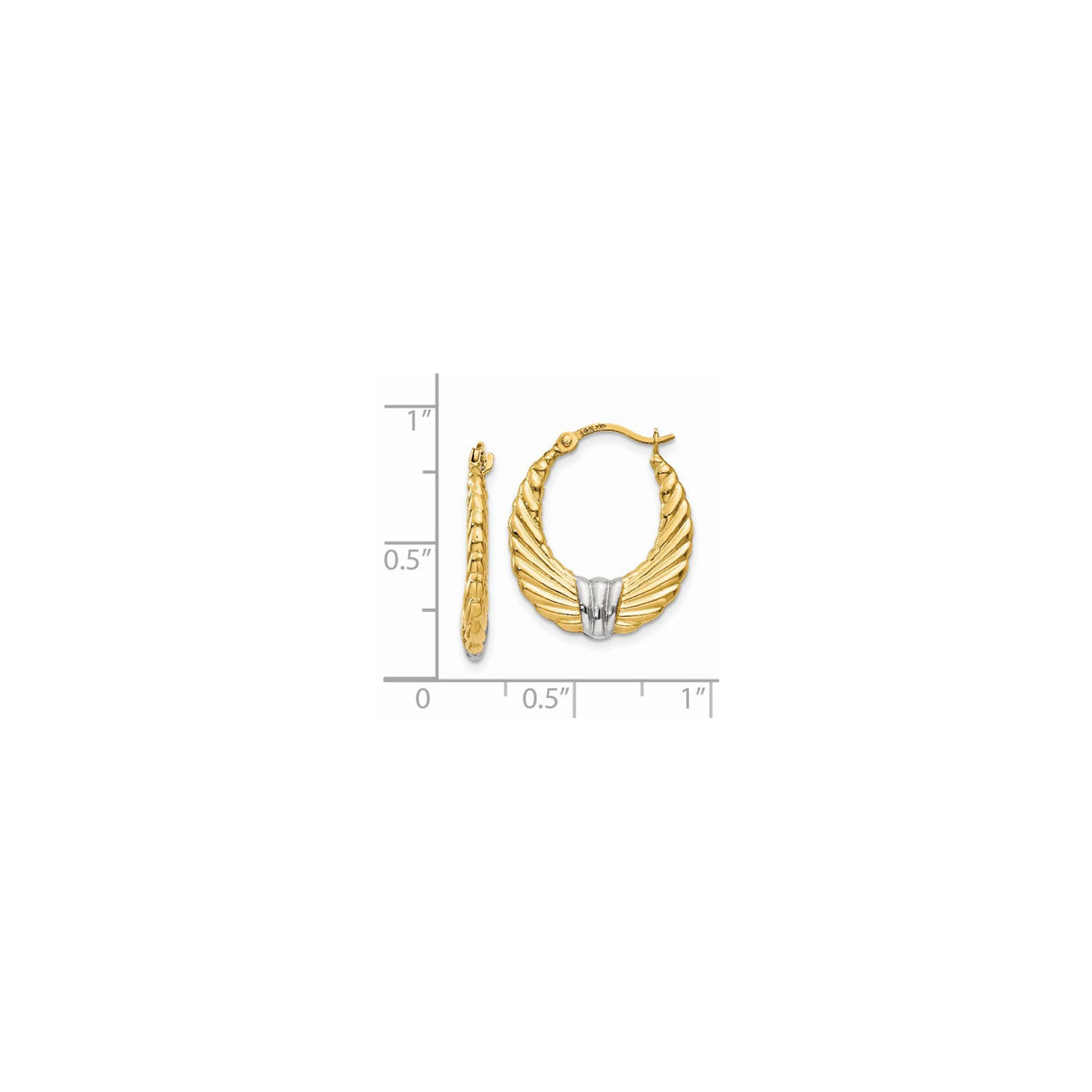 14k Yellow Gold Hoop Earrings, Wing and Feather Motif, Two-Tone Angelic Design for Women