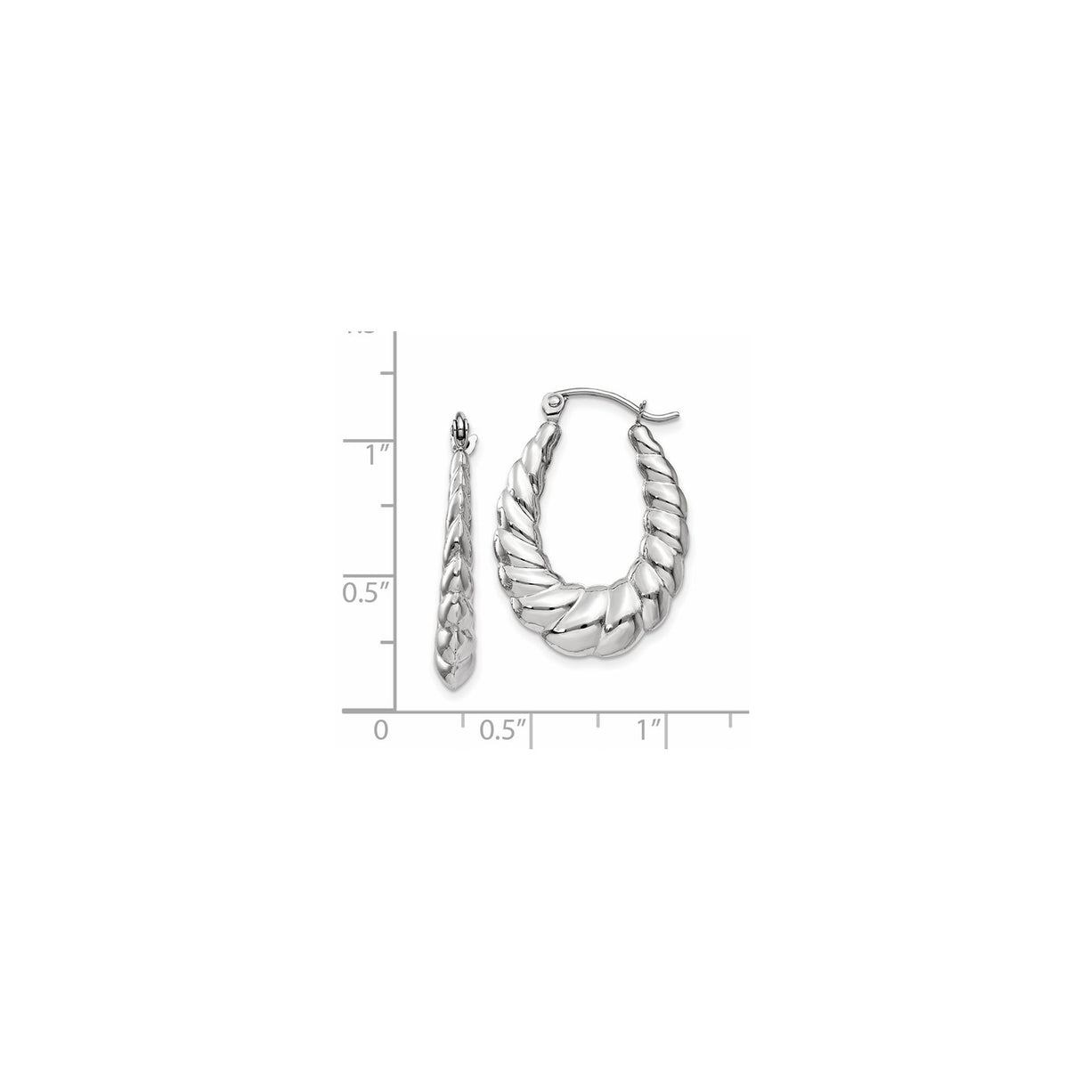 14k White Gold Twisted Hoop Earrings, Braided Rope Design, Polished Oval Chunky Style