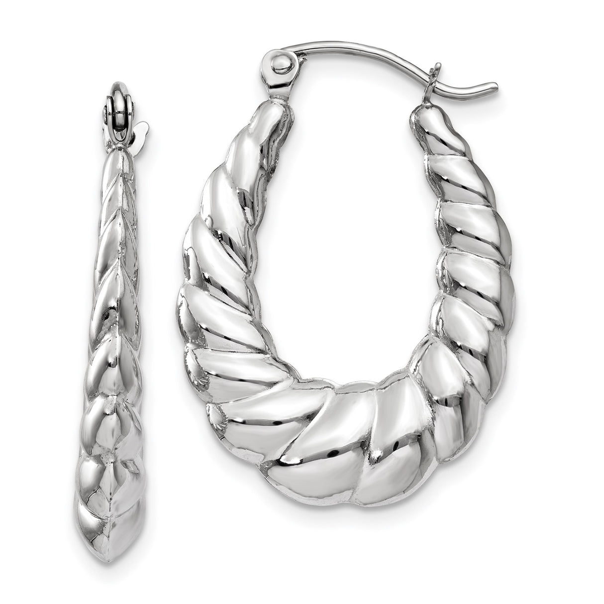 14k White Gold Twisted Hoop Earrings, Braided Chunky Design, Lightweight Statement Style