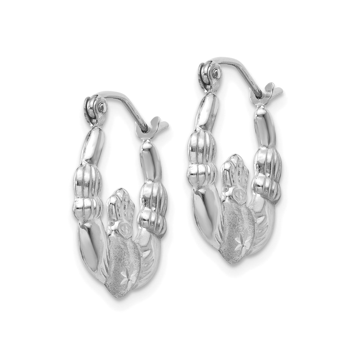 14k White Gold Claddagh Hoop Earrings with Crowned Heart and Hands Design