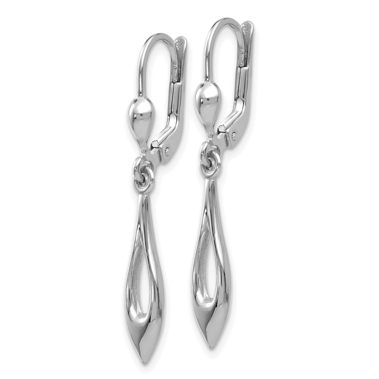 14k White Gold Dangle Drop Earrings with Open Teardrop Design, Minimalist Leverback Style