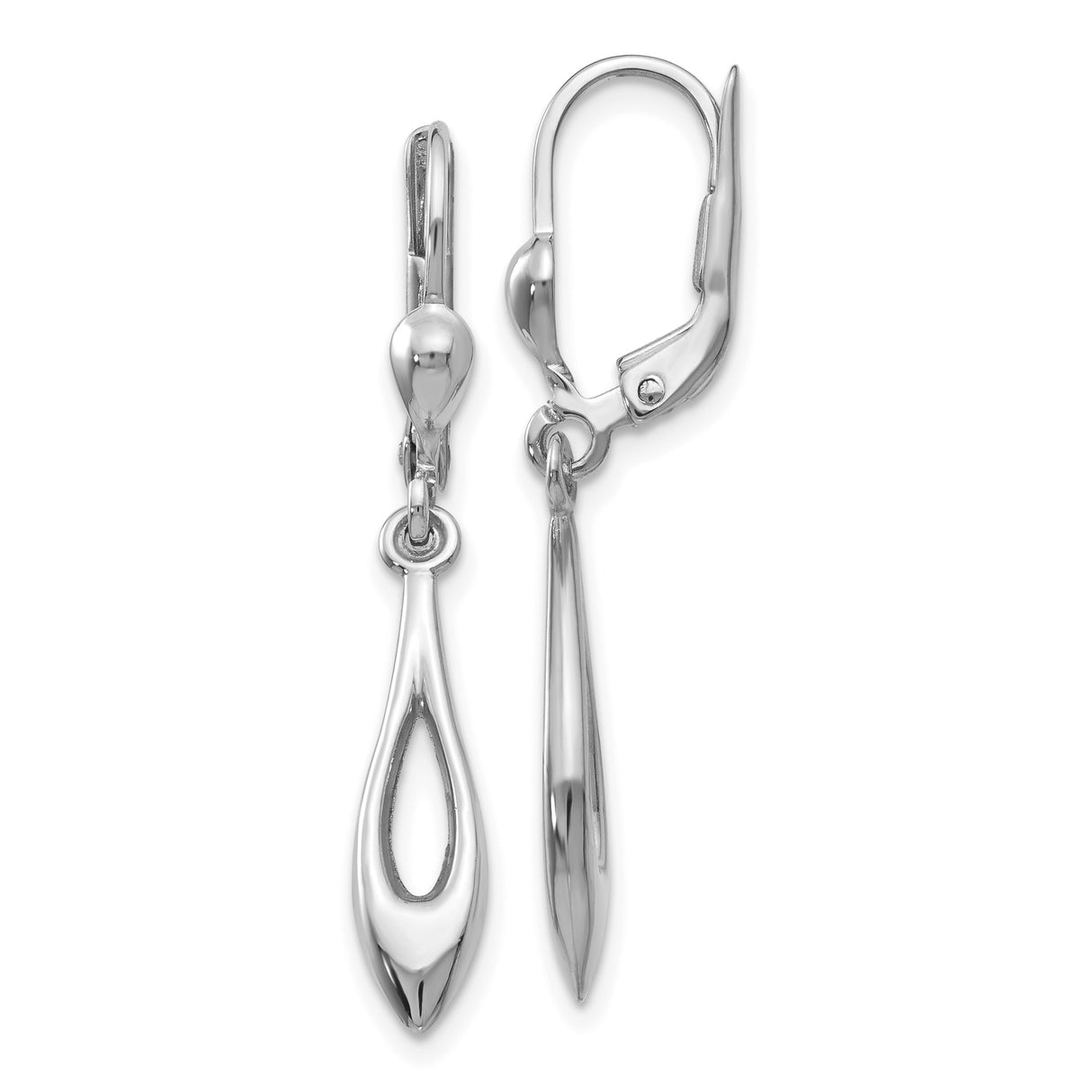 14k White Gold Dangle Drop Earrings with Open Teardrop Design, Minimalist Leverback Style