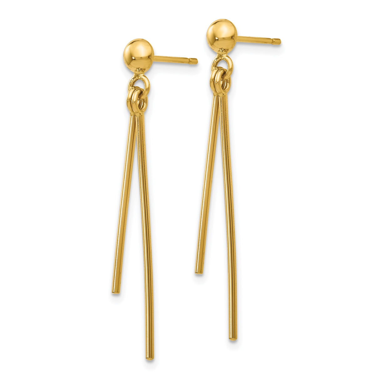 14k Yellow Gold Drop Earrings with Three Slender Dangling Bars, Minimalist Linear Design