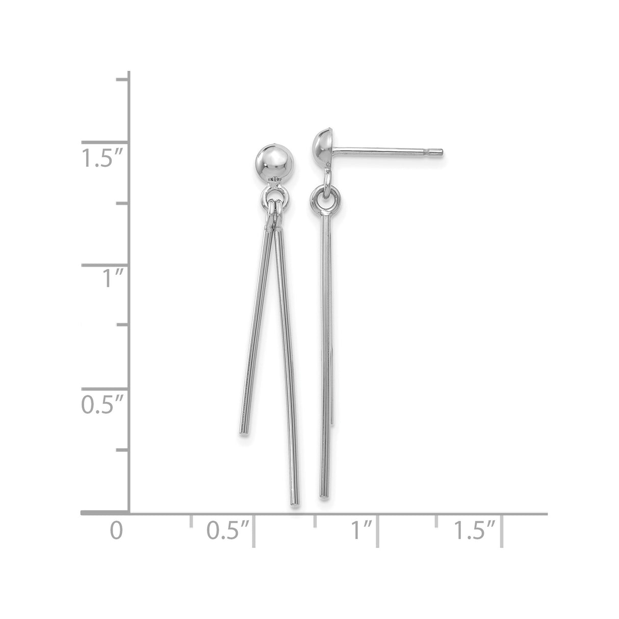 14k White Gold Dangle Drop Earrings, Minimalist Stick Bar Design, Lightweight Modern Jewelry for Women
