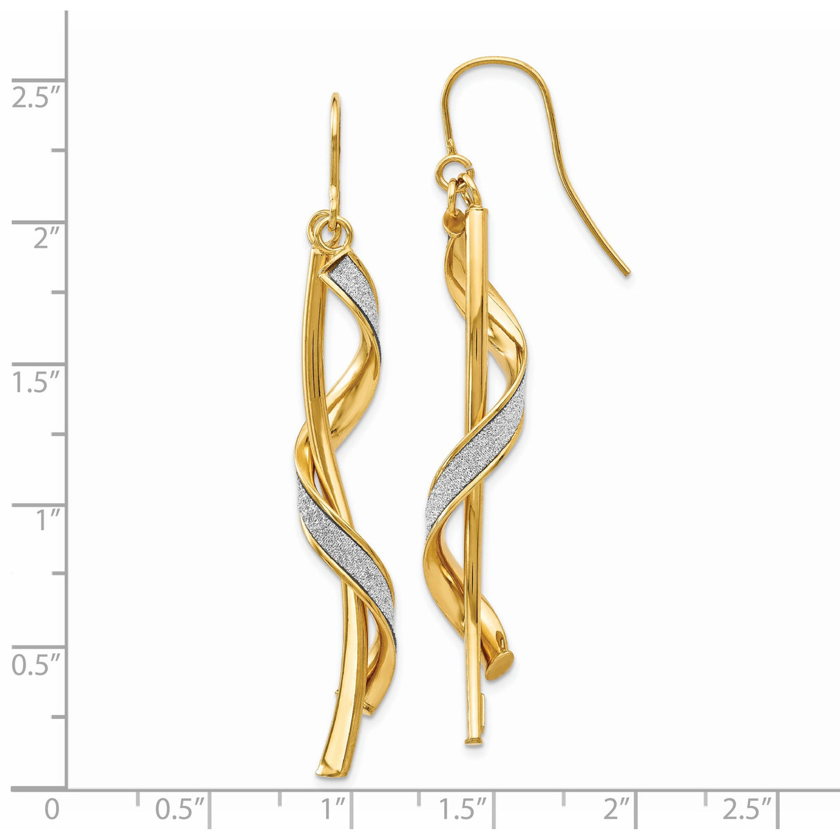 14k Yellow Gold Dangle Earrings with Twisted Spiral Design and White Gold Accents