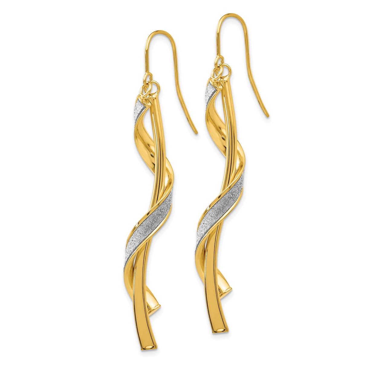 14k Yellow Gold Dangle Earrings with Twisted Spiral Design and White Gold Accents