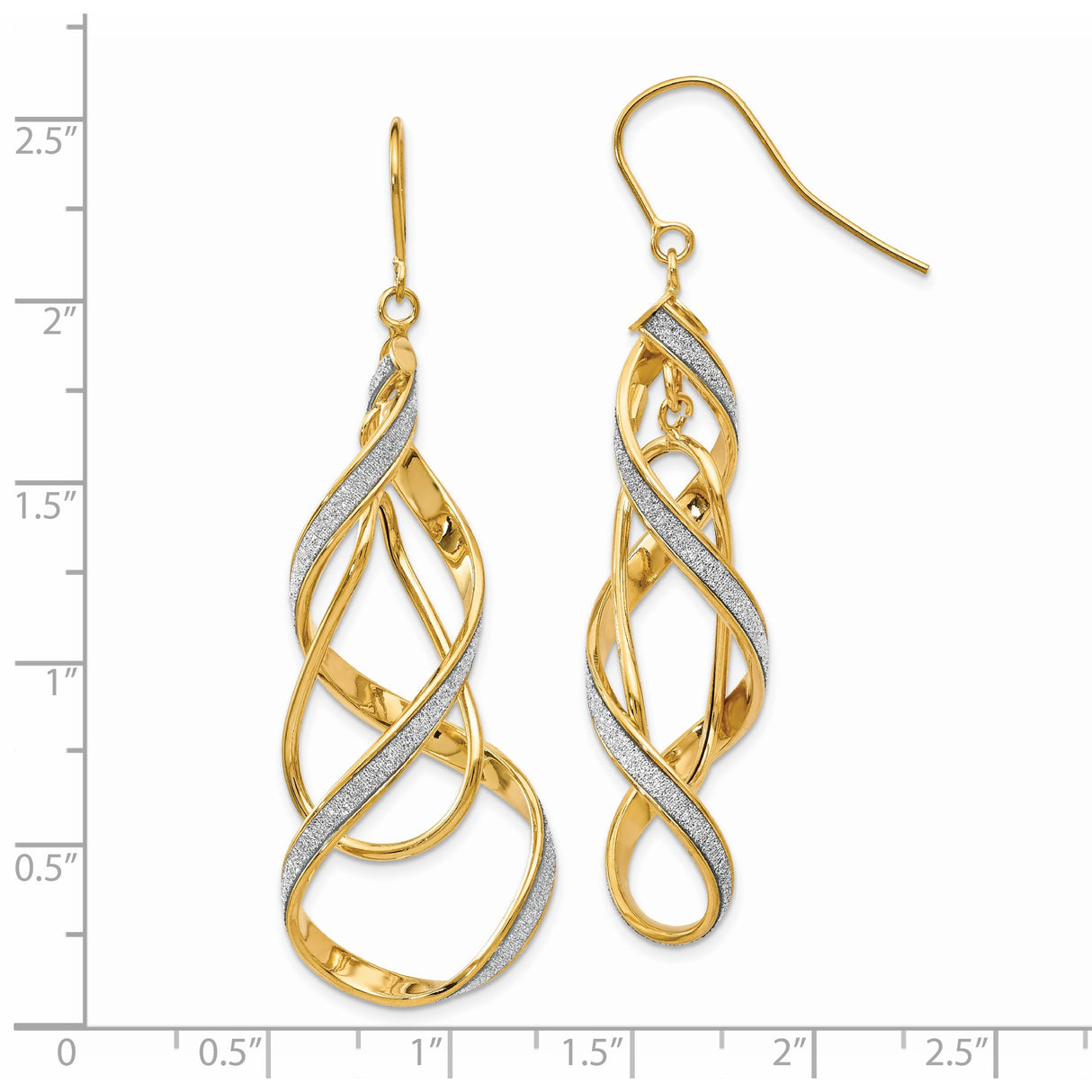14k Yellow Gold Dangle Earrings with Twisted Ribbon Design and White Gold Accents