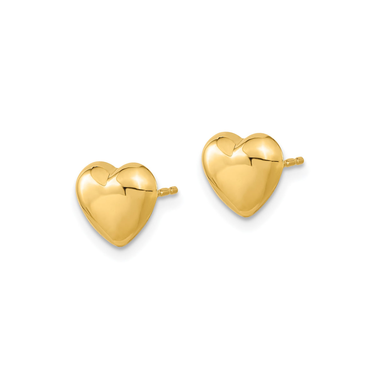 14k Yellow Gold Heart Stud Earrings, Polished Puffed Heart Design, Minimalist Romantic Jewelry