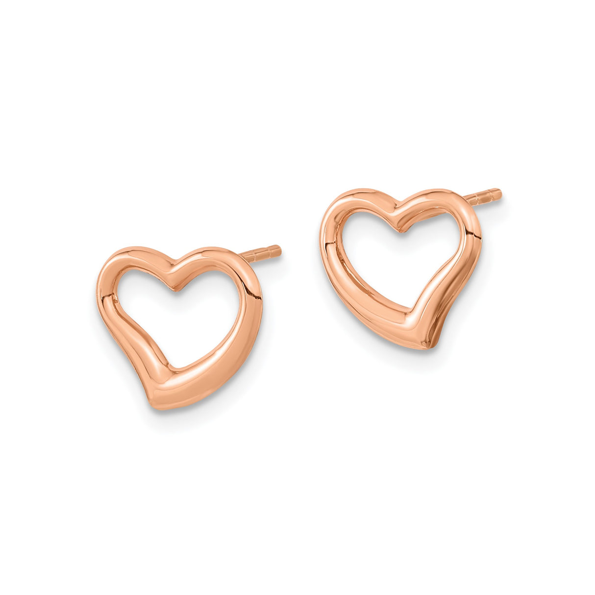 14k Rose Gold Open Heart Stud Earrings, Dainty Minimalist Design for Women