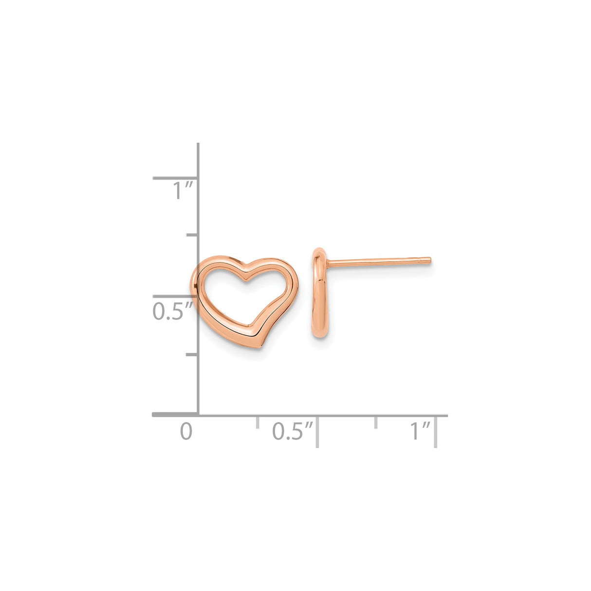 14k Rose Gold Open Heart Stud Earrings, Dainty Minimalist Design for Women