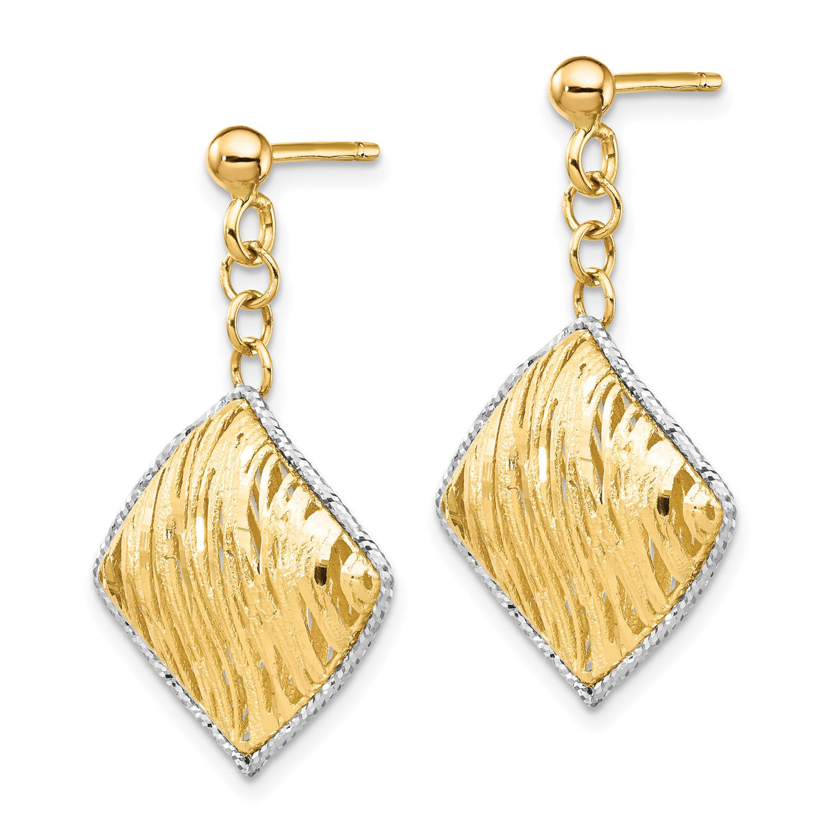 14k Yellow Gold Dangle Earrings, Diamond-Cut Geometric Two-Tone Design for Women