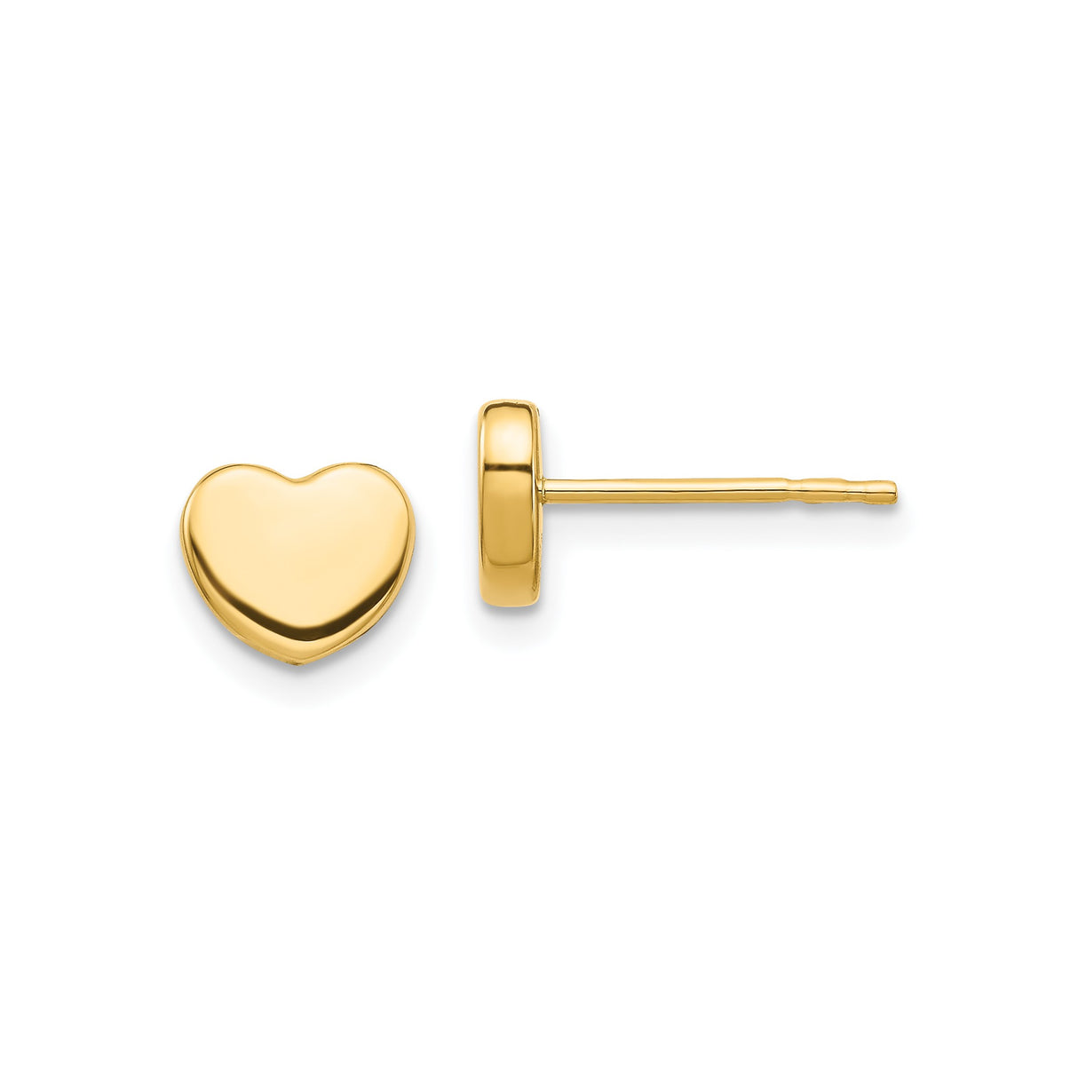 14k Yellow Gold Heart Stud Earrings, Polished Puffed Design, Lightweight Romantic Style