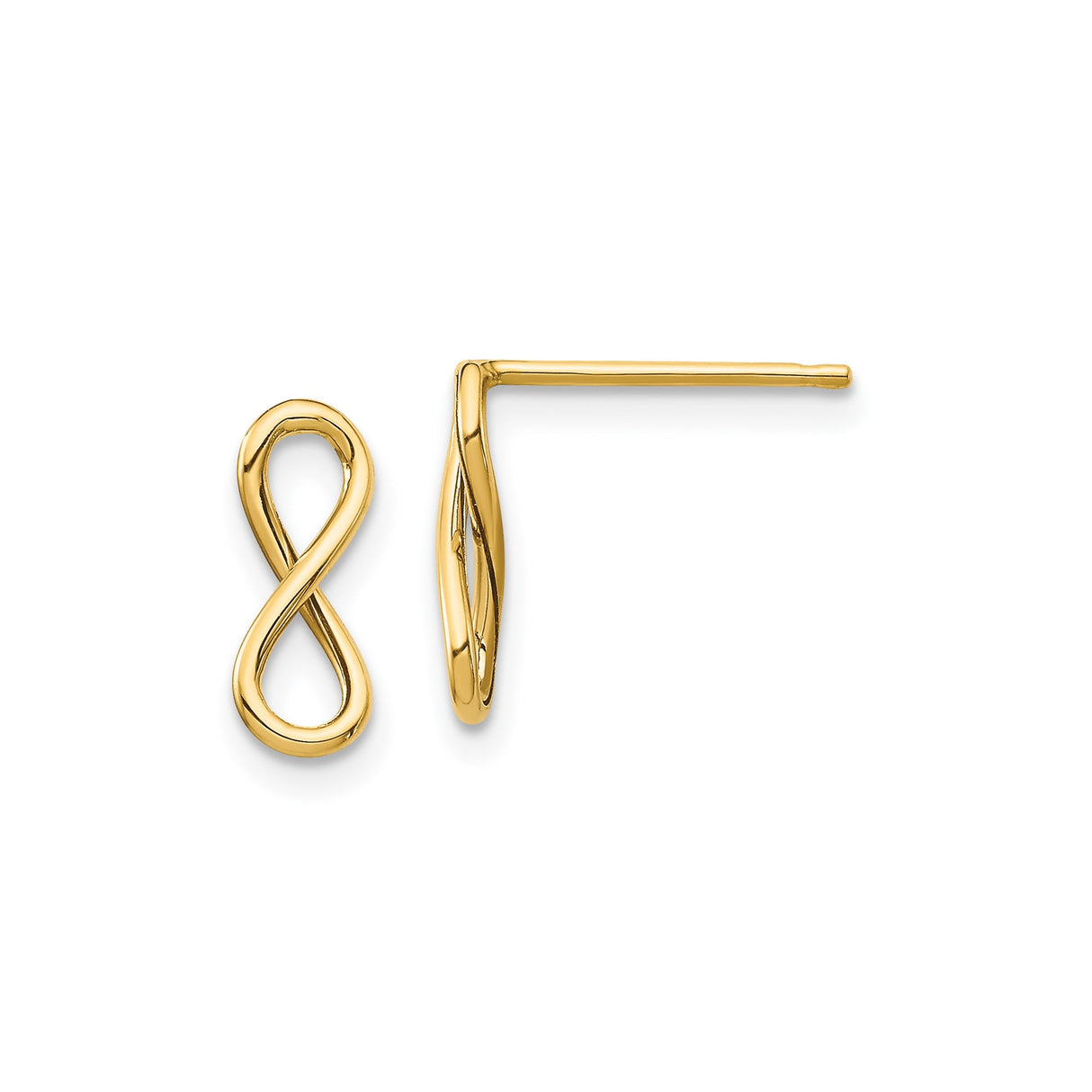 14k Yellow Gold Infinity Stud Earrings, Polished Open Loop Design, Minimalist Style for Women