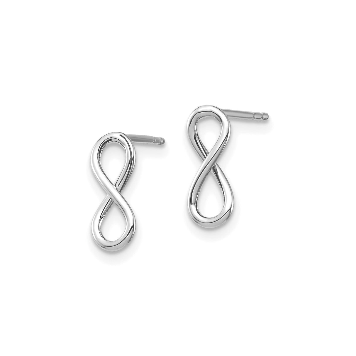 14k White Gold Infinity Stud Earrings, Polished Minimalist Symbol Design for Women