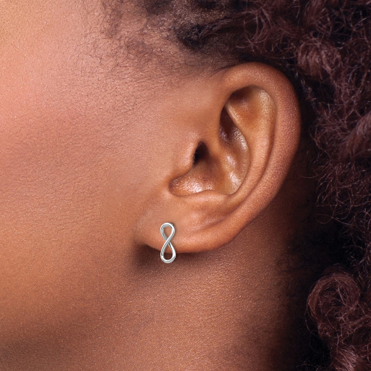 14k White Gold Infinity Stud Earrings, Polished Minimalist Symbol Design for Women