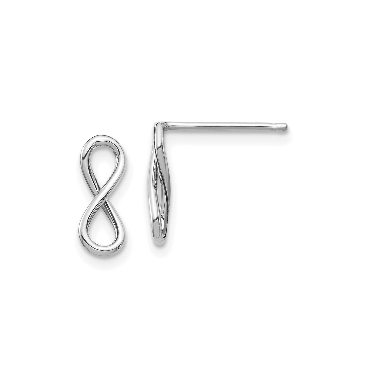 14k White Gold Infinity Stud Earrings, Polished Minimalist Symbol Design for Women