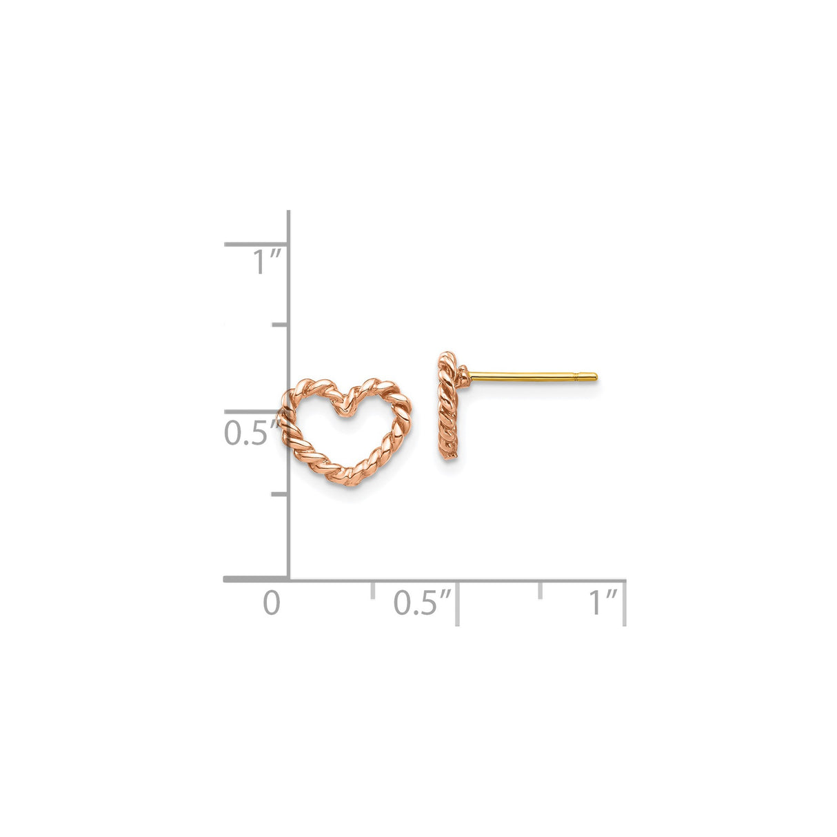 14k Rose Gold Heart Stud Earrings with Twisted Rope Design, Minimalist Style for Women