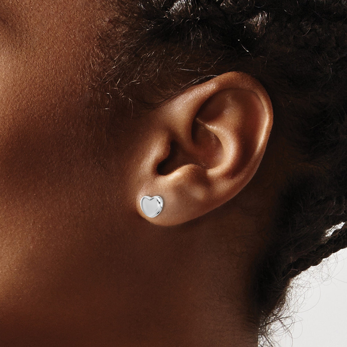 14k White Gold Heart Stud Earrings, Polished Minimalist Design, Symbol of Love