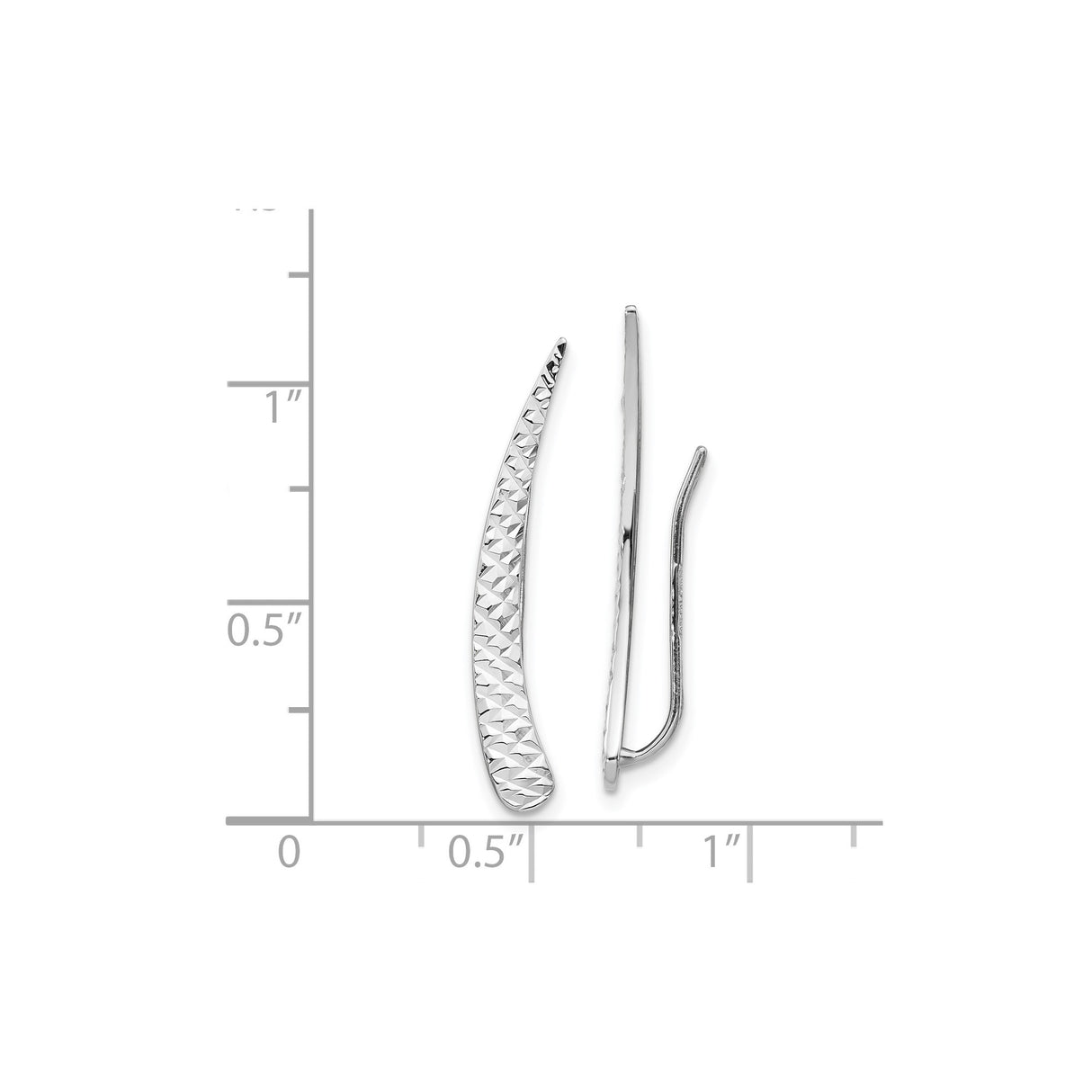 14k White Gold Ear Climber Earrings, Curved Diamond Cut Textured Design, Minimalist Fashion Jewelry