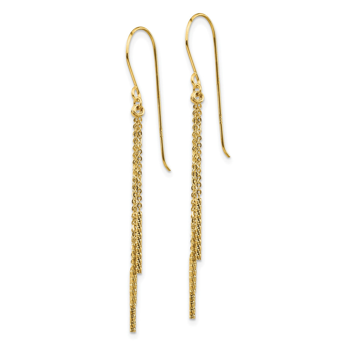 14k Yellow Gold Dangle Earrings with Cascading Fine Chains, Modern Minimalist Drop Design