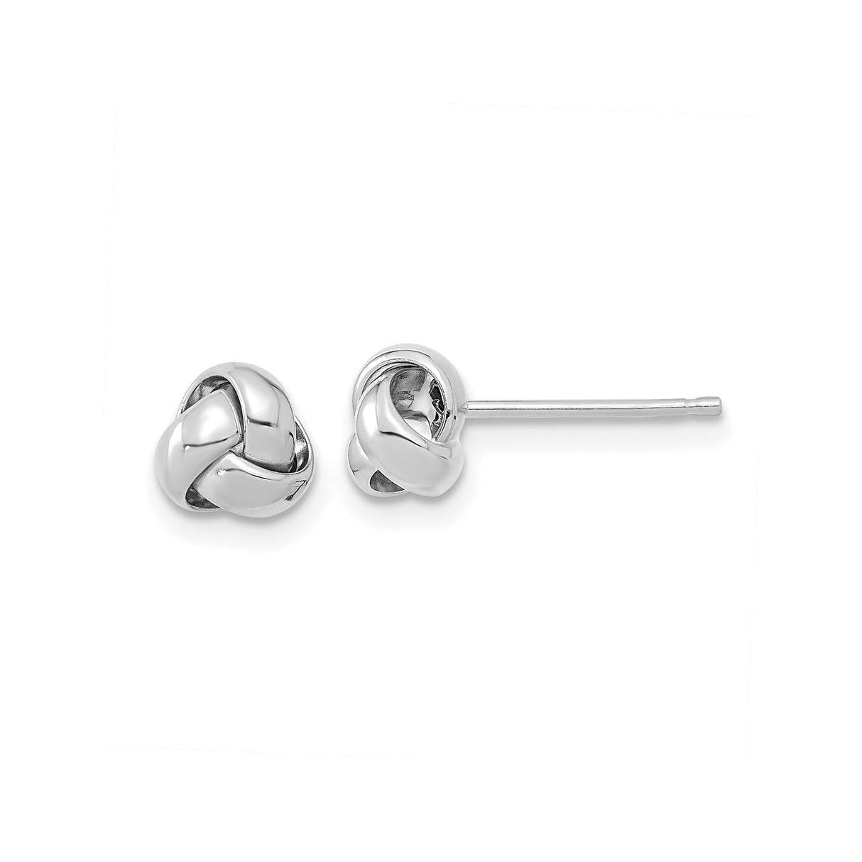 14k White Gold Love Knot Stud Earrings with Polished Interwoven Design