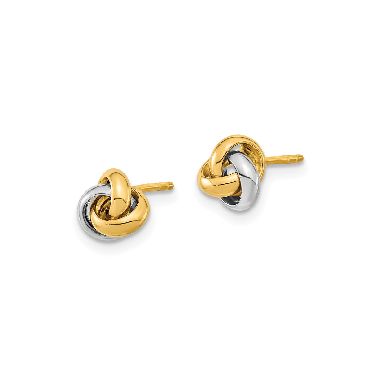 14k Two-Tone Gold Love Knot Stud Earrings, Interlocking Yellow and White Gold Design
