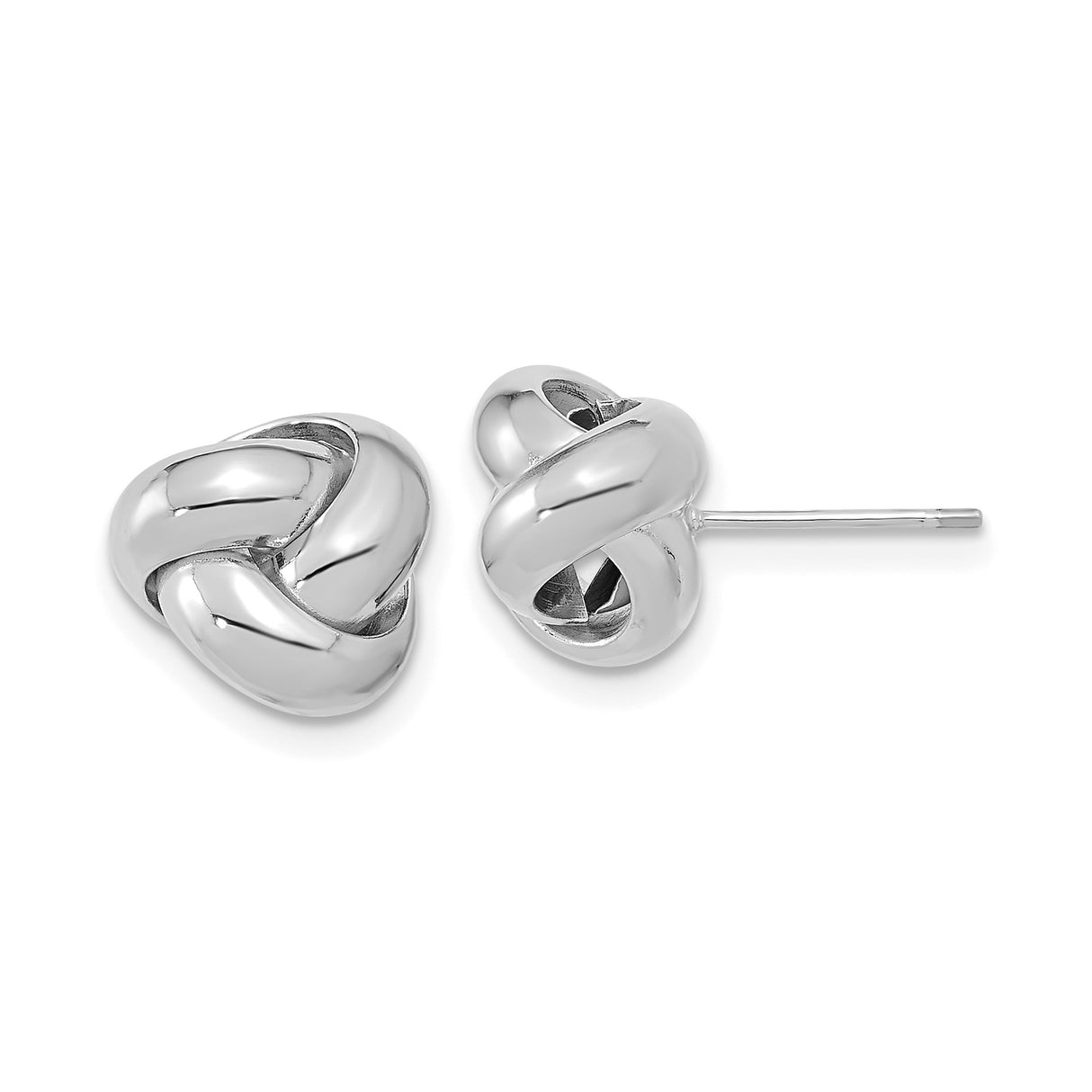 14k White Gold Love Knot Stud Earrings with Interwoven Polished Design