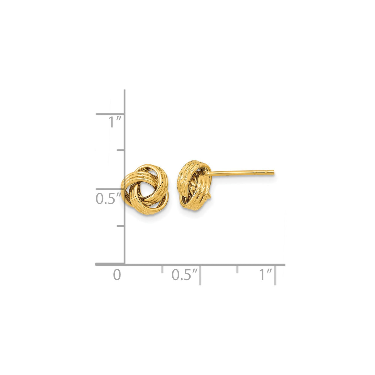 14k Yellow Gold Love Knot Stud Earrings with Textured Intertwined Loop Design for Women
