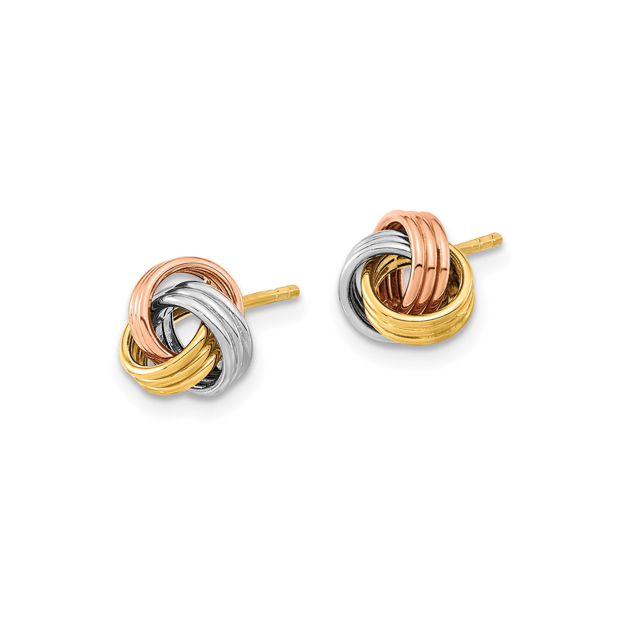 14k Yellow, White, and Rose Gold Love Knot Stud Earrings, Tricolor Knot Design for Women