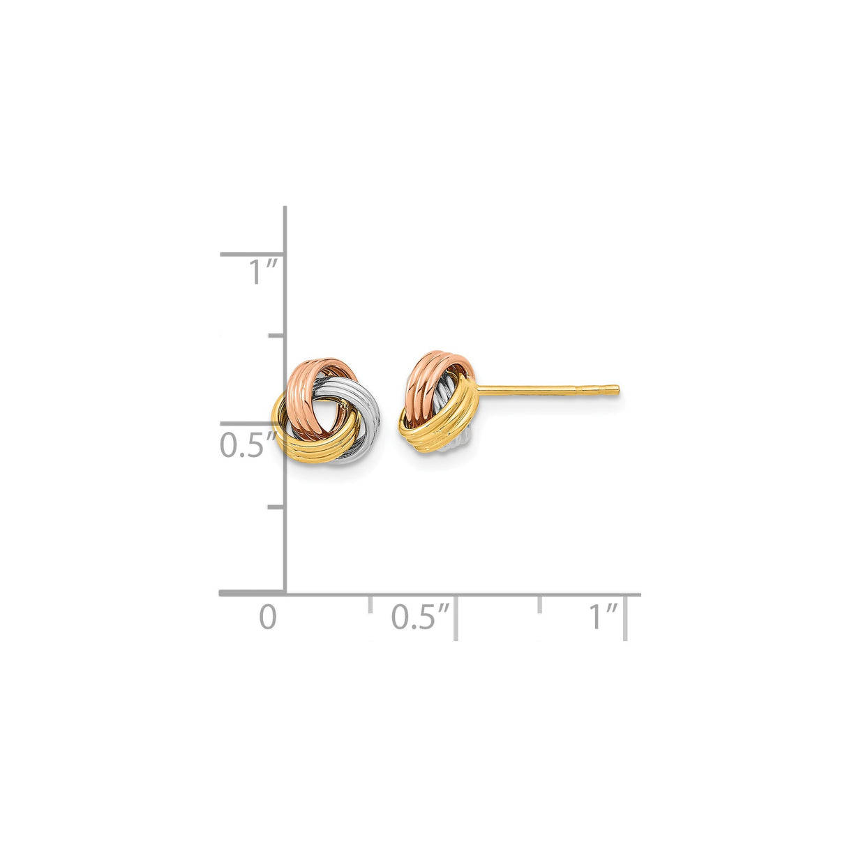 14k Yellow, White, and Rose Gold Love Knot Stud Earrings, Tricolor Knot Design for Women