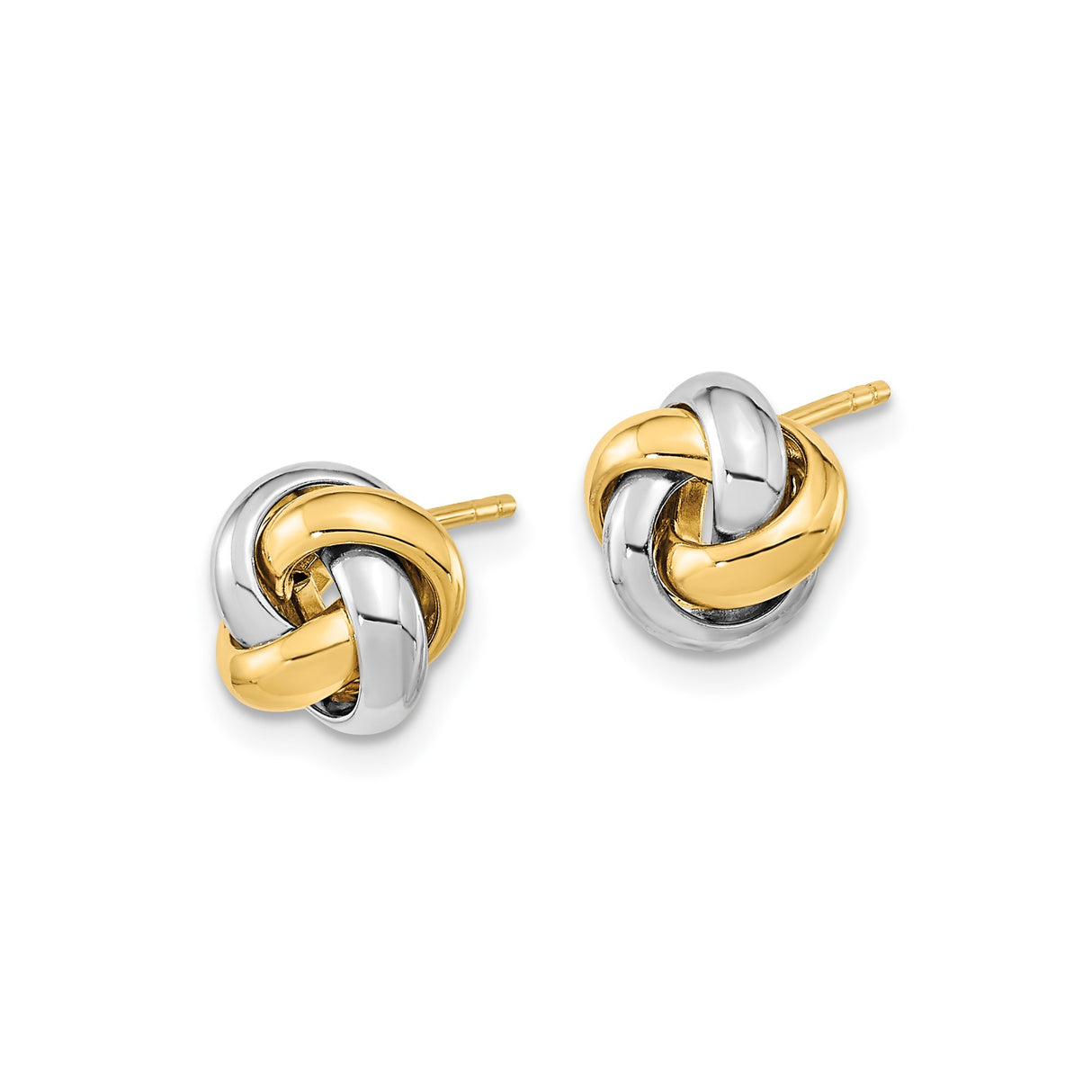14k Yellow Gold Love Knot Stud Earrings, Two-Tone Intertwined Design for Women