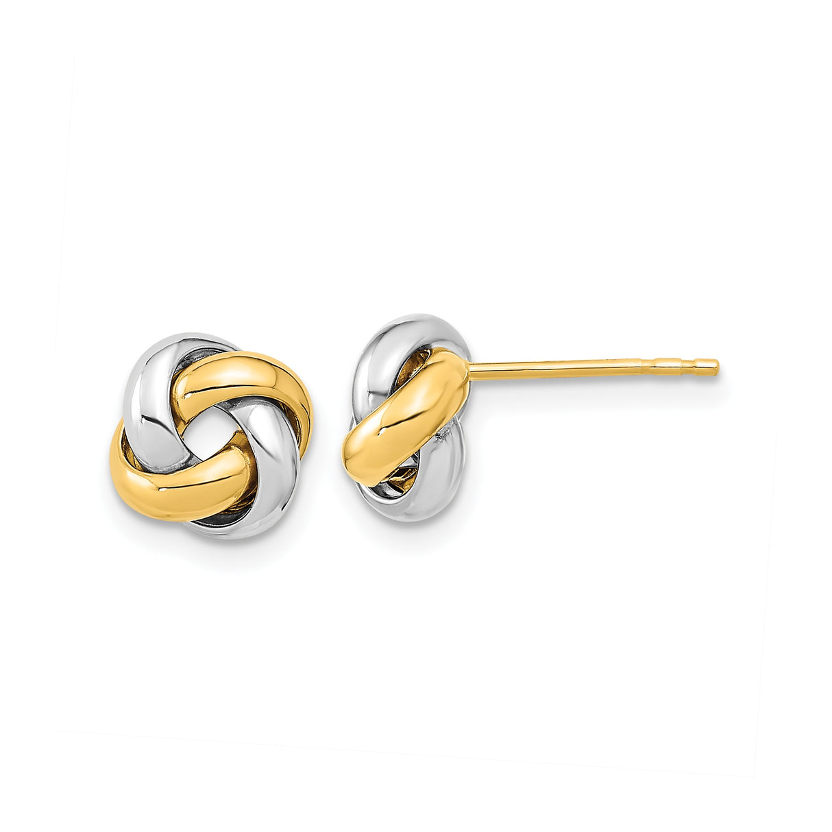 14k Yellow Gold Love Knot Stud Earrings, Two-Tone Intertwined Design for Women