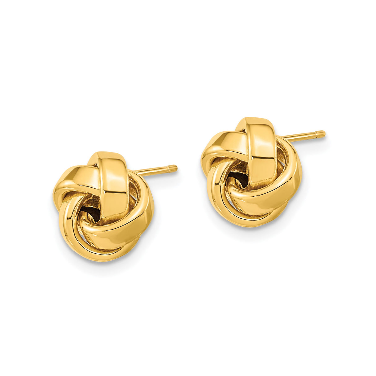 14k Yellow Gold Love Knot Stud Earrings with Polished Interwoven Design for Women