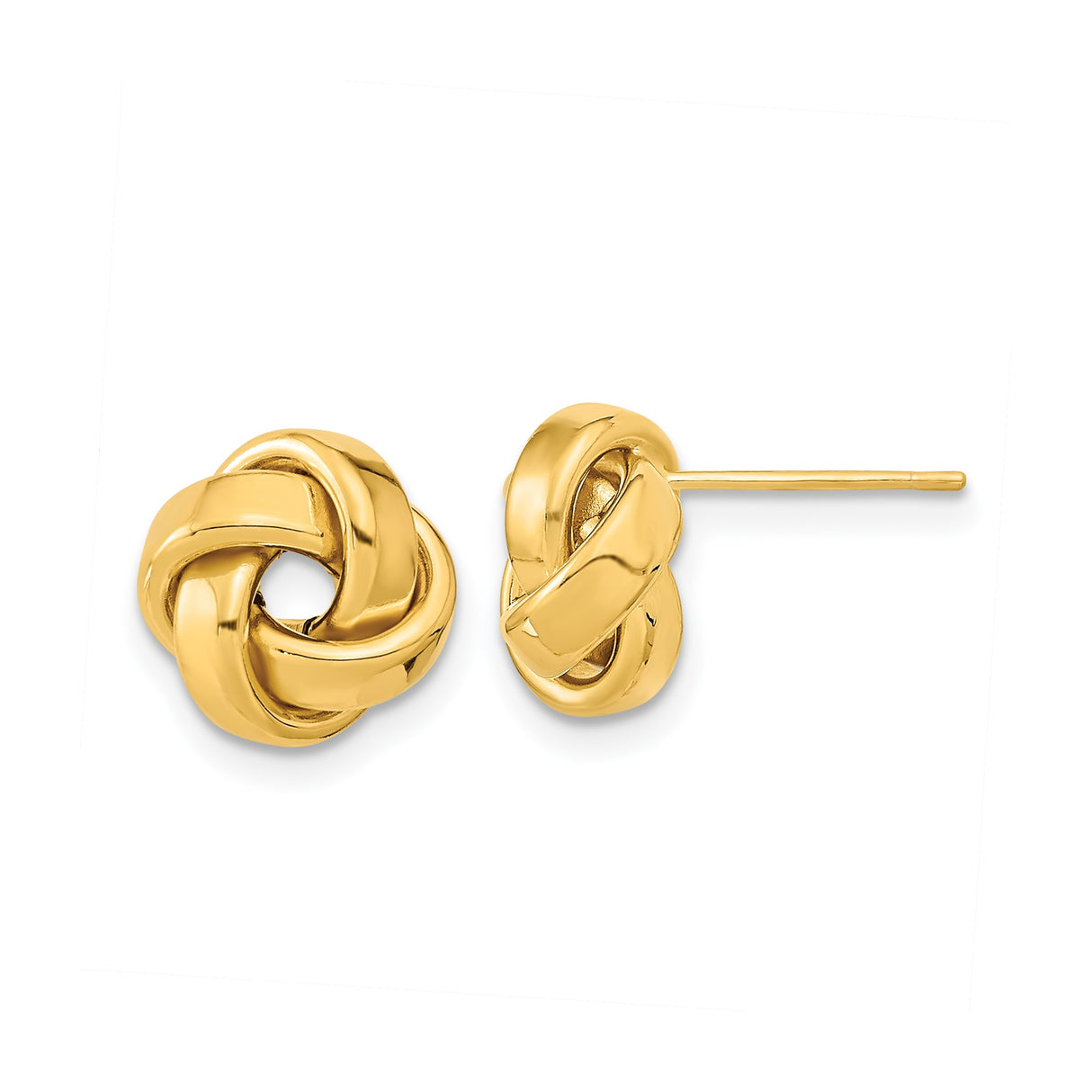 14k Yellow Gold Love Knot Stud Earrings with Polished Interwoven Design for Women